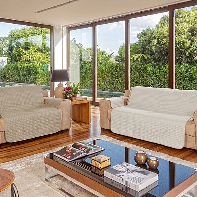 Protetor de Sofá 2 e 3 Lugares Plaza - Bege/Palha - Lavive