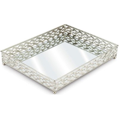 Bandeja Retangular com Espelho Francesa Prata 45cm - Mek
