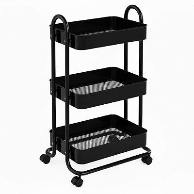Carrinho Organizador com Três Prateleiras Berlim Preto - Mek