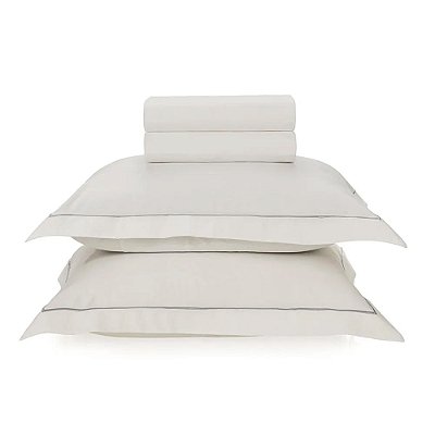 Jogo de Cama 200 Fios Deliz - Branco/Cinza - Casal - Karsten