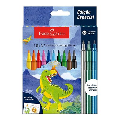 Conjunto de Canetinhas Hidrográficas Dinossauro - 13 Cores - Faber Castell