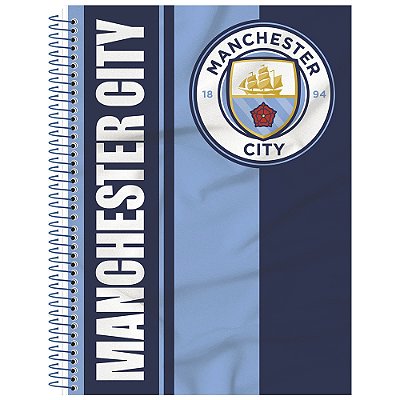 Caderno Espiral Manchester City - Listras Azul - 160 Folhas - Animativa