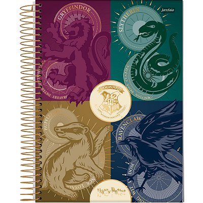 Caderno Espiral Harry Potter - Mascotes Casas de Hogwarts - 96 Folhas - Jandaia