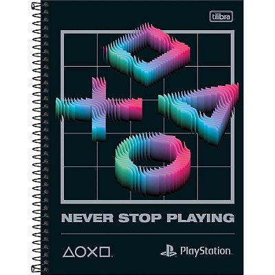 Caderno Espiral PlayStation - Never Stop - 160 Folhas - Tilibra