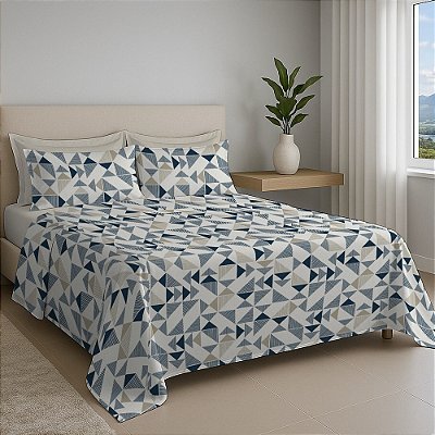 Jogo de Cama Premium Queen - Geométrico Blue - 150 Fios - Estamparia