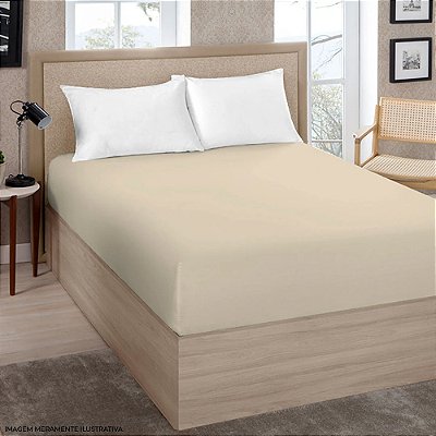 Lençol com Elástico Premium Linea 150 Fios - Solteiro - Bege - Estamparia