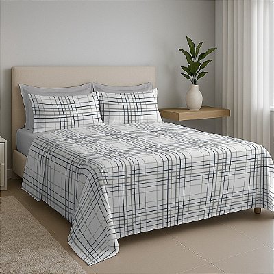 Jogo de Cama Premium Solteiro - Grid - 200 Fios - Estamparia