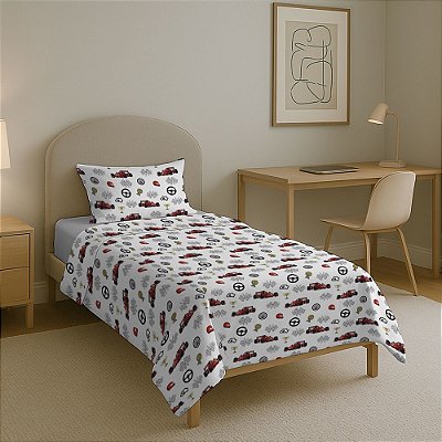Jogo de Cama Premium Linea Infantil Solteiro - Corrida - 180 Fios - Estamparia