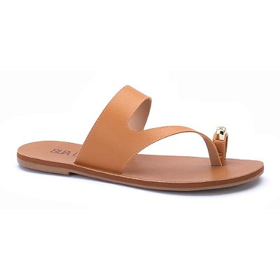 Sandália Rasteira Flat Detalhe Dourado - Ambar - Sua Cia