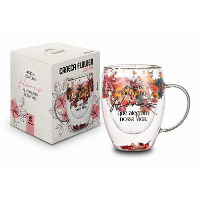 Caneca Vidro Borossilicato Flower - Flores que Alegram - 320ml - Brasfoot