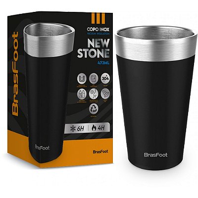 Copo Térmico New Stone - Preto - 473ml - Brasfoot