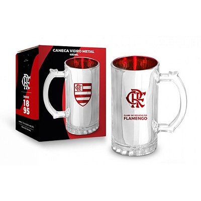 Caneca de Vidro Metalic Flamengo - 480ml - Brasfoot