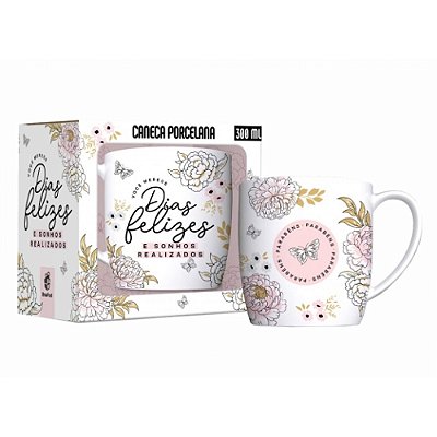 Caneca de Porcelana - Dias Felizes - 300ml - Brasfoot