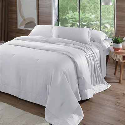 Jogo de Colcha Bambu Bali 400 Fios - Queen - Branco - Kacyumara