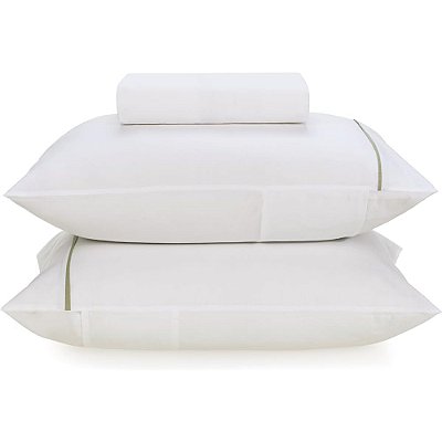 Jogo de Lençol 160 Fios Noah - Branco/Verde - King - Karsten