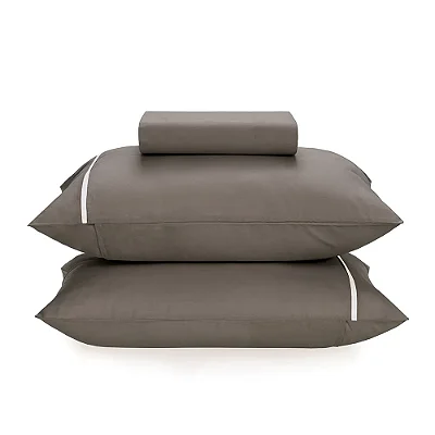 Jogo de Lençol 160 Fios Noah - Grafite/Branco - King - Karsten