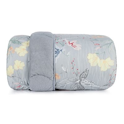 Edredom Blend Confort Plush Dupla Face Queen - Floral Blue - Altenburg