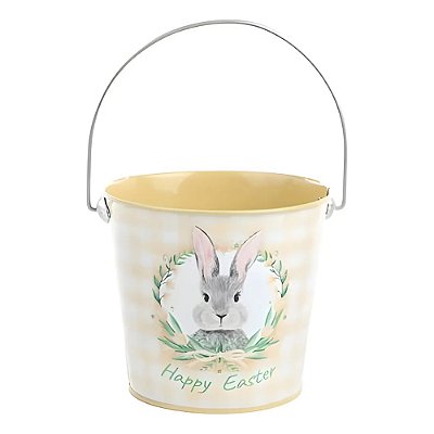 Balde em Metal Decorativo Redondo Páscoa - Amarelo - 13cm - Cromus