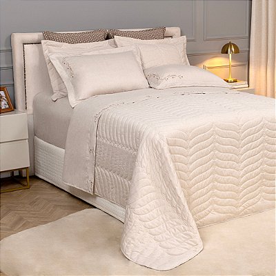 Cobre Leito Floratta Vira Doblo - Areia - Queen - 5 Peças - Lavive