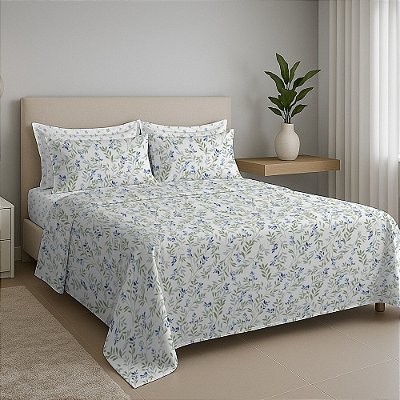 Jogo de Cama Premium Linea Casal - Folhas - 180 Fios - Estamparia