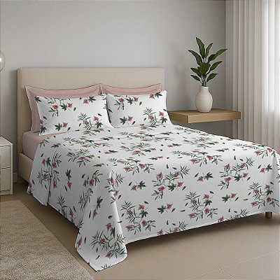 Jogo de Cama Premium Casal - Folhas - 150 Fios - Estamparia