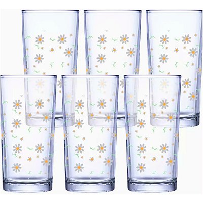 Jogo de Copos de Vidro Margarida 225ml - 6 Peças - Ruvolo