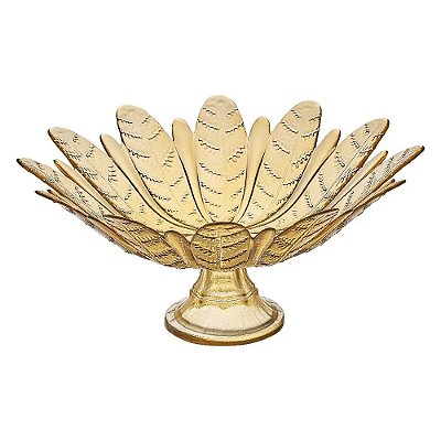 Centro de Mesa com Pé Folhas Âmbar 37cm - Vitazza