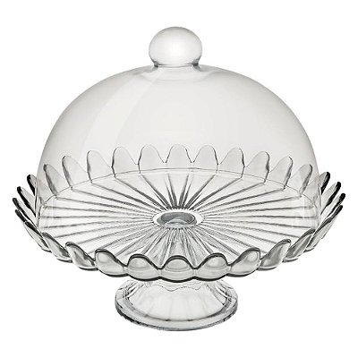 Boleira de Vidro com Pé e Tampa Pétalas de Jasmin 24cm - Vitazza