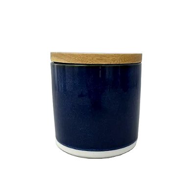 Pote de Cerâmica com Tampa de Bambu Azul 12cm - BTC Home Decor