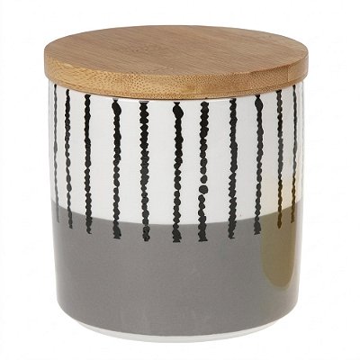 Pote de Cerâmica com Tampa de Bambu Colors Cinza 12cm - BTC Home Decor