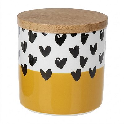 Pote de Cerâmica com Tampa de Bambu Colors Amarelo 12cm - BTC Home Decor