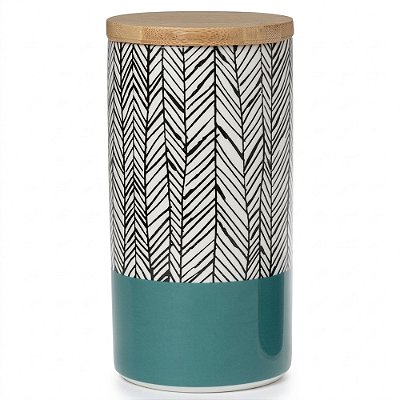 Pote de Cerâmica com Tampa de Bambu Verde Loy 20cm - BTC Home Decor