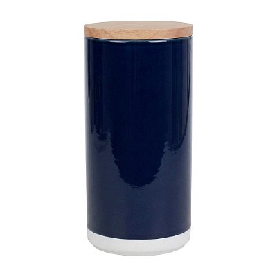 Pote de Cerâmica com Tampa de Bambu Azul 20cm - BTC Home Decor