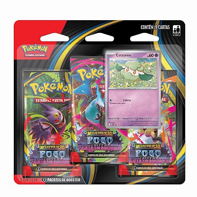 Blister Triplo Pokémon Cottonee ME02 Fogo Fantasmagórico - 19 cartas - Copag