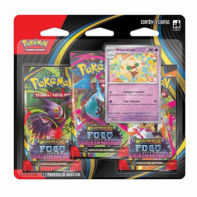 Blister Triplo Pokémon Whimsicott ME02 Fogo Fantasmagórico - 19 cartas - Copag