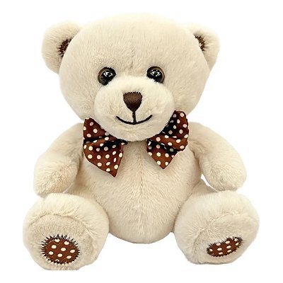Urso de Pelúcia Bege com Laço 15cm - CAA Toys