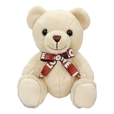 Urso de Pelúcia Bege Fita Love 15cm - DM Toys
