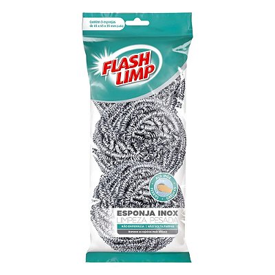 Esponja Inox Limpeza Pesada - 3 Peças - Flash Limp