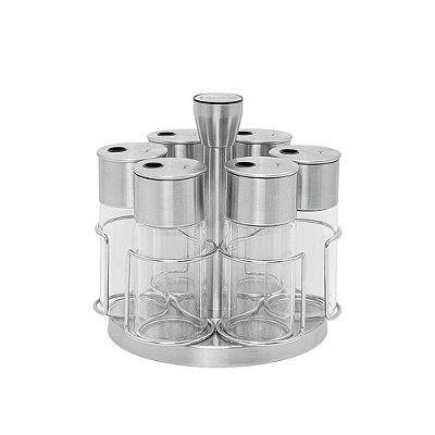 Porta Temperos Aço Inox com Base Giratória Realce - 6 Peças - Tramontina