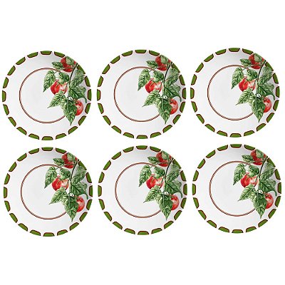 Jogo de Pratos Fundos Flat Pomodoro - 25cm - 6 Peças - Alleanza