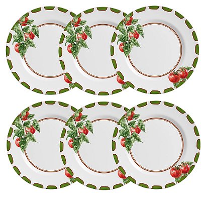 Jogo de Pratos Rasos Flat Pomodoro - 29cm - 6 Peças - Alleanza