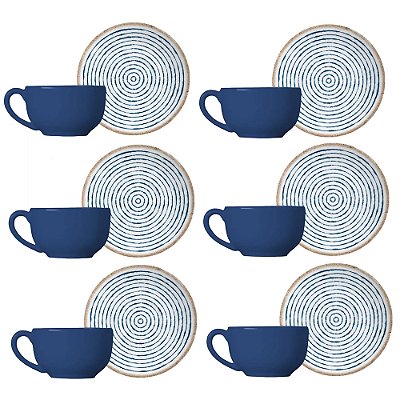 Jogo de Xícaras de Chá Coup Navy Grecco - 12 Peças - Alleanza