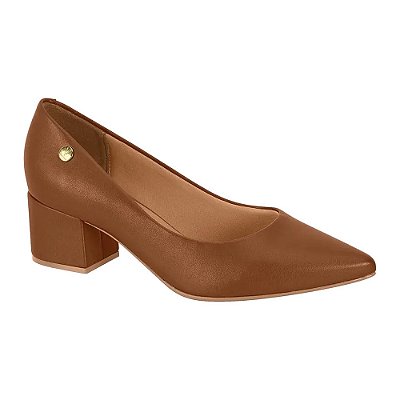 Sapato Salto Bloco Baixo Pelica - Mocca Caramelo - Vizzano