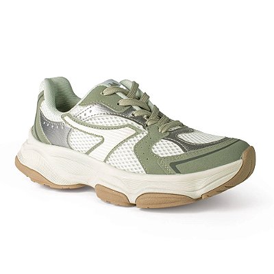 Tênis Feminino Casual Dad Sneaker Verde e Off White - Dakota