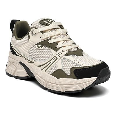 Tênis Feminino Casual Nobuck Mesh 1997 Off White e Preto e Verde - Via Marte