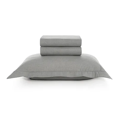 Jogo de Cama Tesso 160 Fios - Solteiro - Cinza - 3 Peças - Karsten