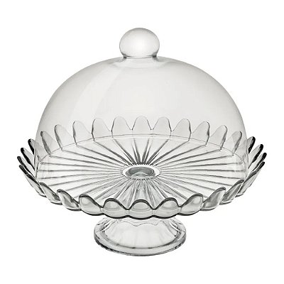 Boleira com Pé e Tampa de Vidro Pétalas Jasmin 32cm Natural- Vitazza