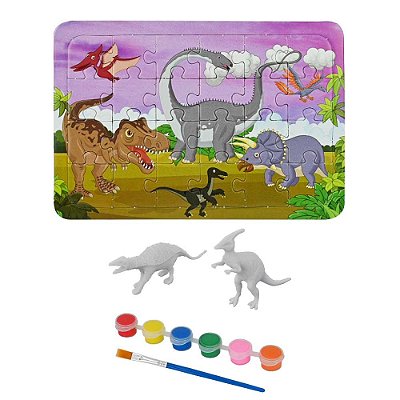 Kit Pintura com Quebra-Cabeça 24 Peças Dinossauros - DM Toys