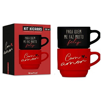 Caneca Empilhada Dupla Para Quem me Faz Muito Feliz - 2 Peças - Brasfoot