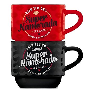 Caneca Empilhada Dupla Super Namorados - 2 Peças - Brasfoot